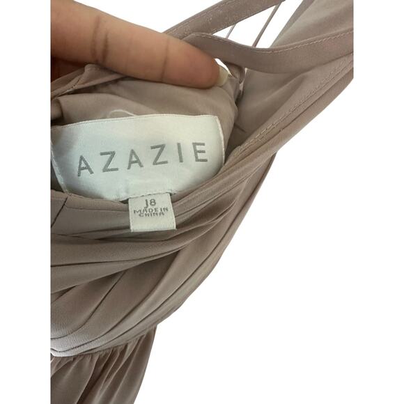 Azazie Women's Bridesmaid Dress Size 18 Chiffon Halter Maxi Gown in Blush Pink - Picture 11 of 11